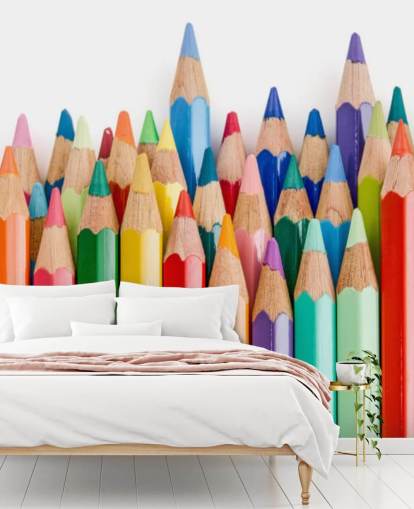 colourful kids wallpaper mural called Pencil Crayons for schools, kids bedrooms and playrooms