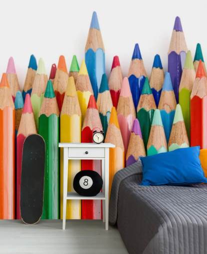 colourful kids wallpaper mural called Pencil Crayons for schools, kids bedrooms and playrooms
