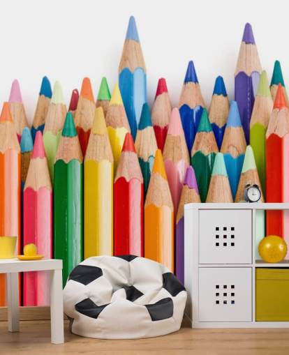 kleurrijke muurschildering voor kinderen genaamd Pencil Crayons voor scholen, kinderkamers en speelkamers