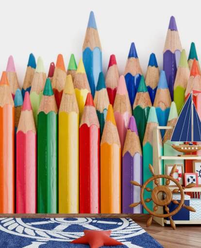 colorido mural de papel pintado para niños llamado Pencil Crayons para escuelas, dormitorios infantiles y salas de juegos colorido mural de papel pintado para niños llamado Pencil Crayons para escuelas, dormitorios infantiles y salas de juegos