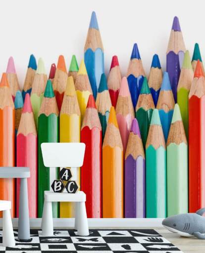 colourful kids wallpaper mural called Pencil Crayons for schools, kids bedrooms and playrooms