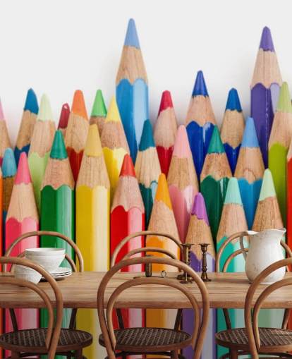 colorful kids wallpaper mural called Pencil Crayons for schools, kids bedrooms and playrooms colorful kids wallpaper mural called Pencil Crayons for schools, kids bedrooms and playrooms