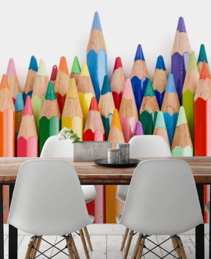 colourful kids wallpaper mural called Pencil Crayons for schools, kids bedrooms and playrooms