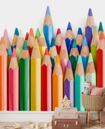 colorido mural de papel pintado para niños llamado Pencil Crayons para escuelas, dormitorios infantiles y salas de juegos colorido mural de papel pintado para niños llamado Pencil Crayons para escuelas, dormitorios infantiles y salas de juegos