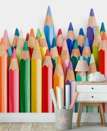 mural de papel de parede infantil colorido chamado Pencil Crayons para escolas, quartos infantis e salas de jogos mural de papel de parede infantil colorido chamado Pencil Crayons para escolas, quartos infantis e salas de jogos