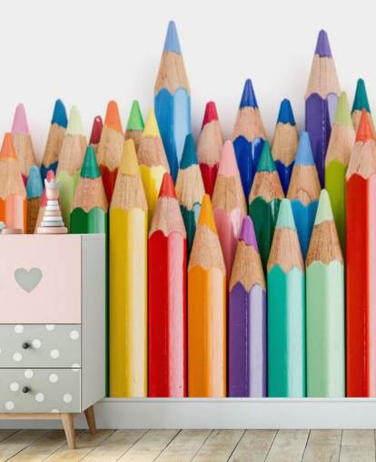 färgglada tapetväggmålning för barn som heter Pencil Crayons för skolor, barns sovrum och lekrum färgglada tapetväggmålning för barn som heter Pencil Crayons för skolor, barns sovrum och lekrum