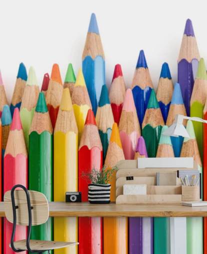 colorful kids wallpaper mural called Pencil Crayons for schools, kids bedrooms and playrooms