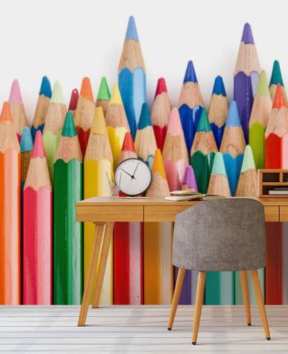 colorful kids wallpaper mural called Pencil Crayons for schools, kids bedrooms and playrooms colorful kids wallpaper mural called Pencil Crayons for schools, kids bedrooms and playrooms