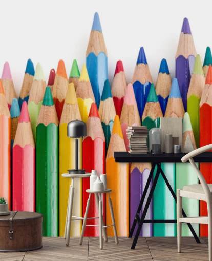 mural de papel de parede infantil colorido chamado Pencil Crayons para escolas, quartos infantis e salas de jogos mural de papel de parede infantil colorido chamado Pencil Crayons para escolas, quartos infantis e salas de jogos
