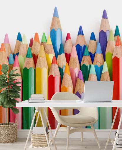 mural de papel de parede infantil colorido chamado Pencil Crayons para escolas, quartos infantis e salas de jogos