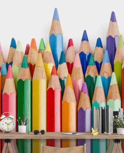 farverigt tapet til børn kaldet Pencil Crayons til skoler, børns soveværelser og legerum farverigt tapet til børn kaldet Pencil Crayons til skoler, børns soveværelser og legerum