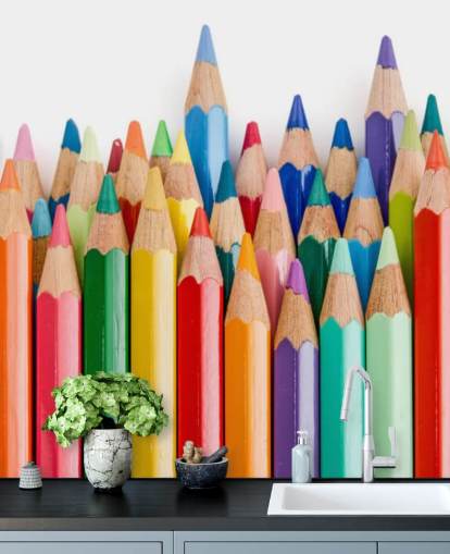 colorful kids wallpaper mural called Pencil Crayons for schools, kids bedrooms and playrooms colorful kids wallpaper mural called Pencil Crayons for schools, kids bedrooms and playrooms