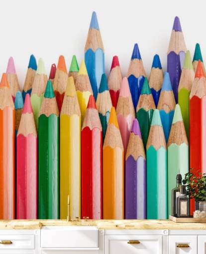 colourful kids wallpaper mural called Pencil Crayons for schools, kids bedrooms and playrooms
