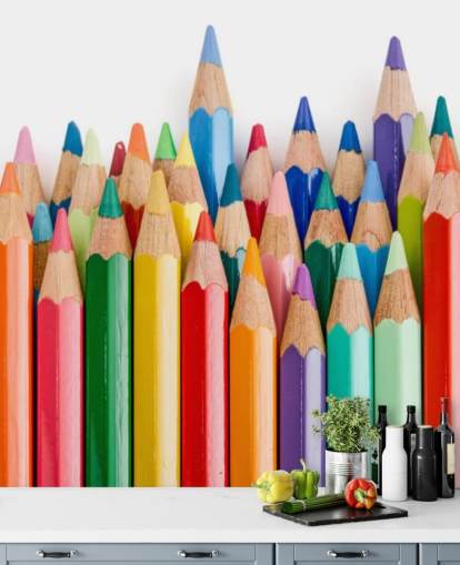 mural de papel de parede infantil colorido chamado Pencil Crayons para escolas, quartos infantis e salas de jogos