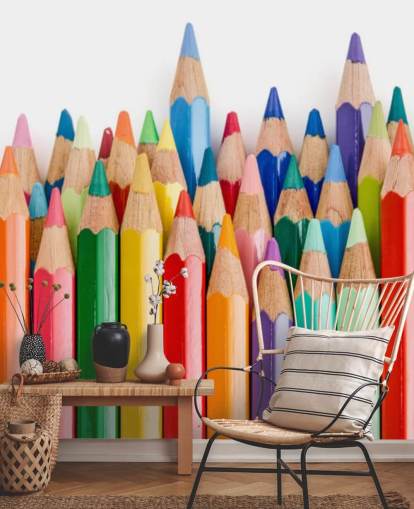 värikäs lasten taustakuvamaalaus nimeltä Pencil Crayons kouluihin, lasten makuuhuoneisiin ja leikkihuoneisiin