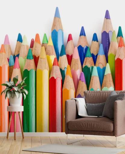 colorido mural de papel pintado para niños llamado Pencil Crayons para escuelas, dormitorios infantiles y salas de juegos colorido mural de papel pintado para niños llamado Pencil Crayons para escuelas, dormitorios infantiles y salas de juegos