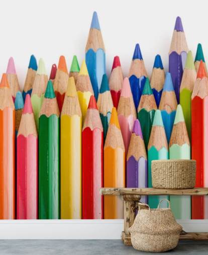 mural de papel de parede infantil colorido chamado Pencil Crayons para escolas, quartos infantis e salas de jogos
