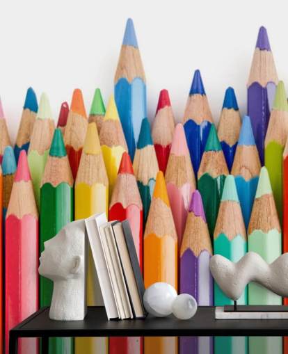 färgglada tapetväggmålning för barn som heter Pencil Crayons för skolor, barns sovrum och lekrum färgglada tapetväggmålning för barn som heter Pencil Crayons för skolor, barns sovrum och lekrum