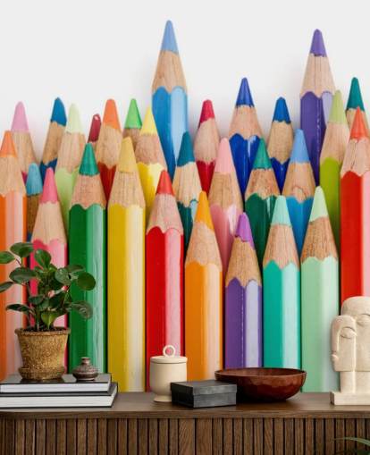 colorful kids wallpaper mural called Pencil Crayons for schools, kids bedrooms and playrooms