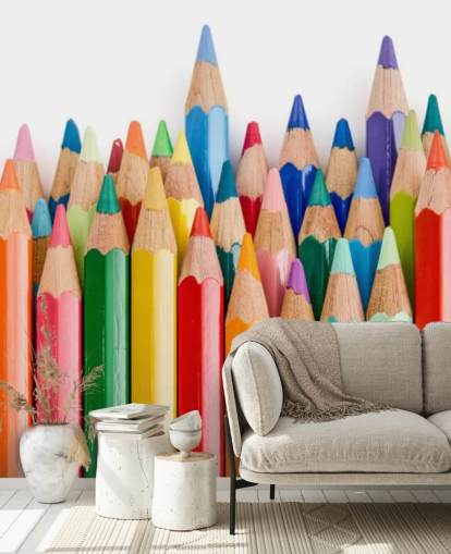 colorido mural de papel pintado para niños llamado Pencil Crayons para escuelas, dormitorios infantiles y salas de juegos