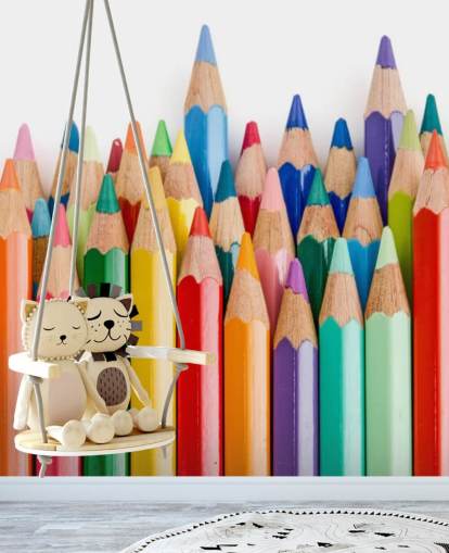 colourful kids wallpaper mural called Pencil Crayons for schools, kids bedrooms and playrooms