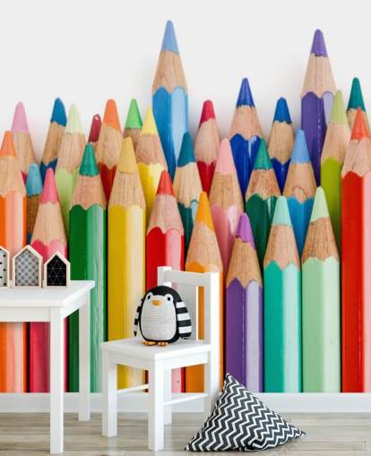 mural de papel de parede infantil colorido chamado Pencil Crayons para escolas, quartos infantis e salas de jogos