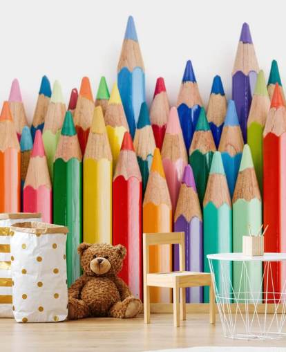 fargerikt tapet for barn kalt Pencil Crayons for skoler, barnerom og lekerom fargerikt tapet for barn kalt Pencil Crayons for skoler, barnerom og lekerom