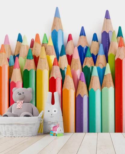 Buntes Tapeten-Wandbild für Kinder namens Pencil Crayons für Schulen, Kinderzimmer und Spielzimmer