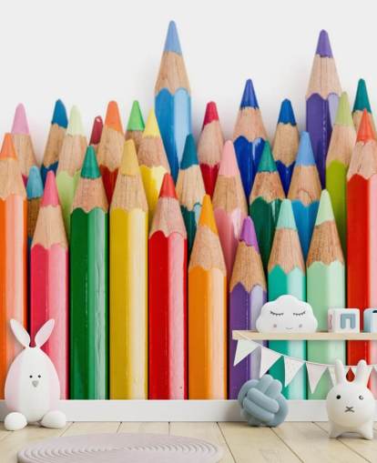kleurrijke muurschildering voor kinderen genaamd Pencil Crayons voor scholen, kinderkamers en speelkamers