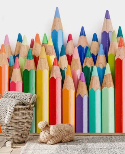Buntes Tapeten-Wandbild für Kinder namens Pencil Crayons für Schulen, Kinderzimmer und Spielzimmer Buntes Tapeten-Wandbild für Kinder namens Pencil Crayons für Schulen, Kinderzimmer und Spielzimmer