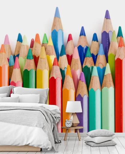 papier peint mural coloré pour enfants appelé Pencil Crayons pour les écoles, les chambres d'enfants et les salles de jeux
