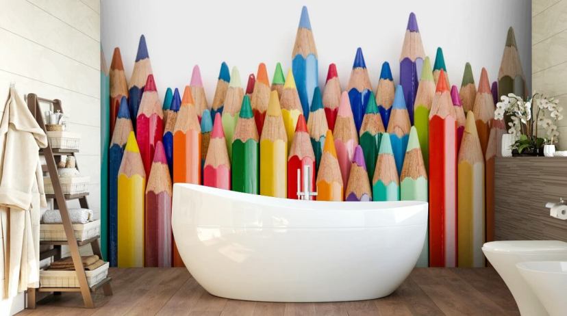 kleurrijke muurschildering voor kinderen genaamd Pencil Crayons voor scholen, kinderkamers en speelkamers