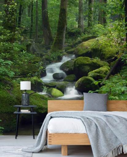 vihreä muokattava vesiputous taustakuvamaalaus nimeltä Mossy Waterfall olohuoneisiin ja keittiöihin