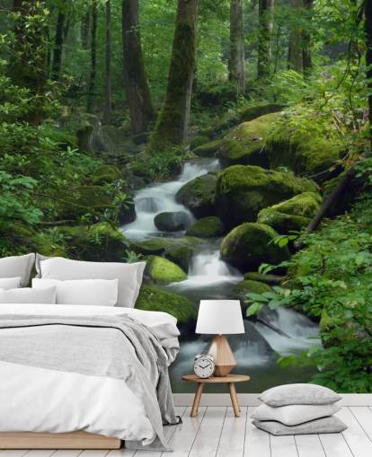 mural verde personalizable en forma de cascada llamado Mossy Waterfall para salas de estar y cocinas mural verde personalizable en forma de cascada llamado Mossy Waterfall para salas de estar y cocinas
