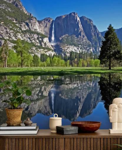 Decorazione murale con vista lago e montagna