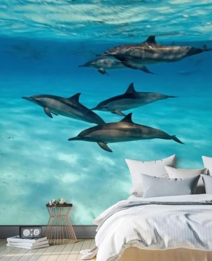 Dolphin Pod sob o mural da parede do mar