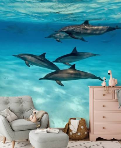 Dolphin Pod Under the Sea Wall Mural