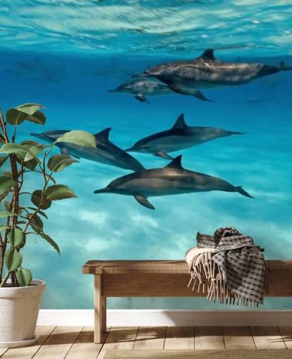 Decorazione murale con delfino sotto il mare