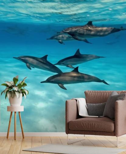 Dolphin Pod Under the Sea Wall Mural