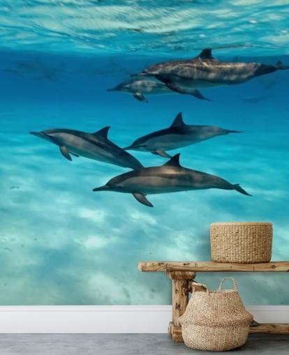 Papier Peint Fresque Dolphin Pod sous la mer