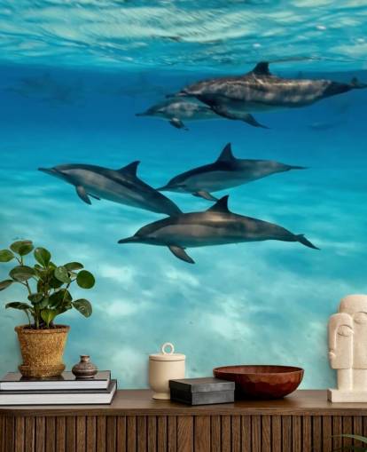 Papier Peint Fresque Dolphin Pod sous la mer