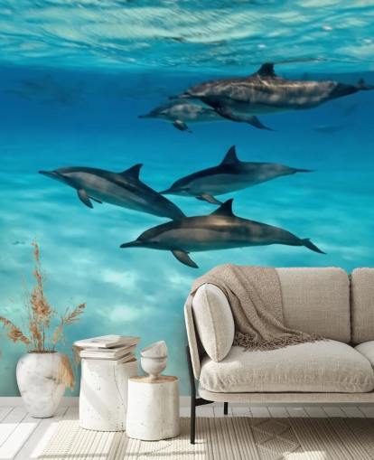 Dolphin Pod Under Sea Wall Mural