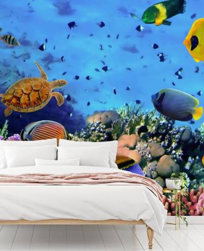 colorful customizable fish wallpaper mural called Photo of a Coral Colony for kid's bedroom