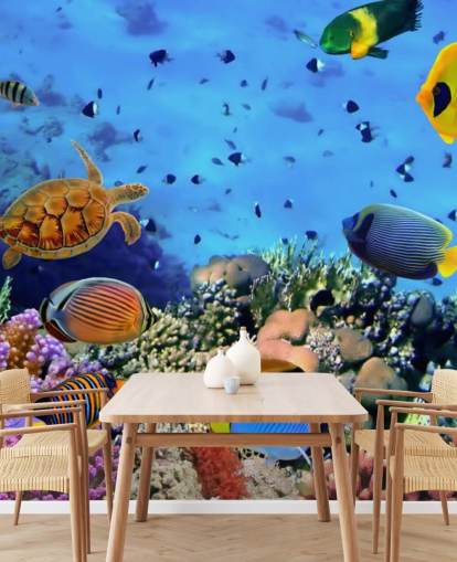 colourful customisable fish wallpaper mural called Photo of a Coral Colony for kid's bedroom