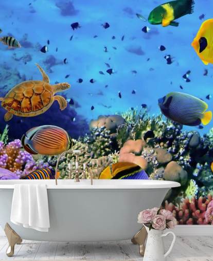 colourful customisable fish wallpaper mural called Photo of a Coral Colony for kid's bedroom