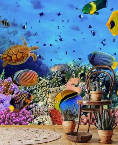 Buntes personalisierbares Fischtapeten-Wandbild mit dem Titel Foto einer Korallenkolonie für Kinderzimmer Buntes personalisierbares Fischtapeten-Wandbild mit dem Titel Foto einer Korallenkolonie für Kinderzimmer