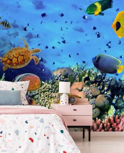colourful customisable fish wallpaper mural called Photo of a Coral Colony for kid's bedroom
