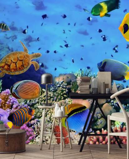 colourful customisable fish wallpaper mural called Photo of a Coral Colony for kid's bedroom