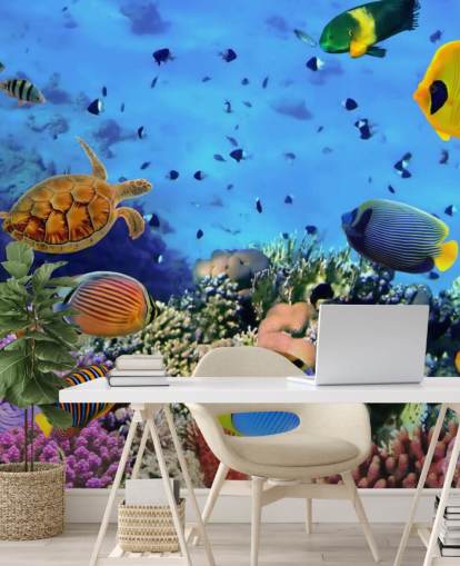 kleurrijke aanpasbare muurschildering met vissen genaamd Photo of a Coral Colony voor de kinderkamer