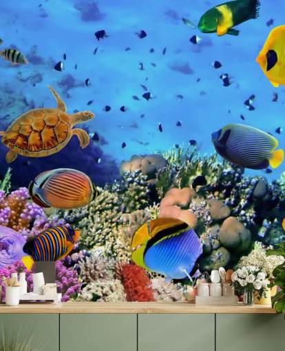 colorful customizable fish wallpaper mural called Photo of a Coral Colony for kid's bedroom